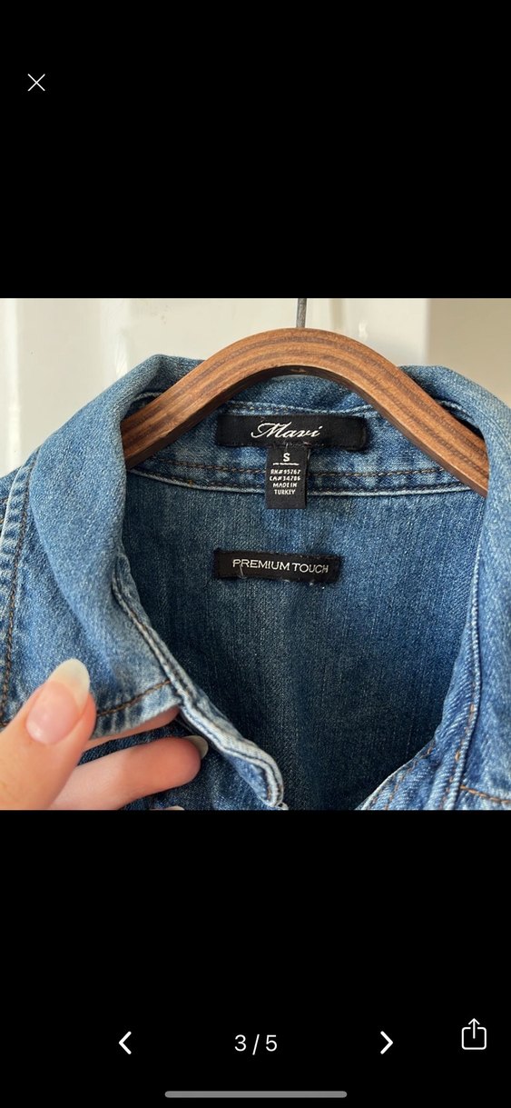 Düğmeli Mini Mavi Denim Ceket - Görsel 2