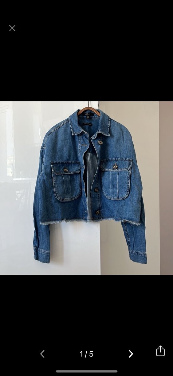 Düğmeli Mini Mavi Denim Ceket - Görsel 3
