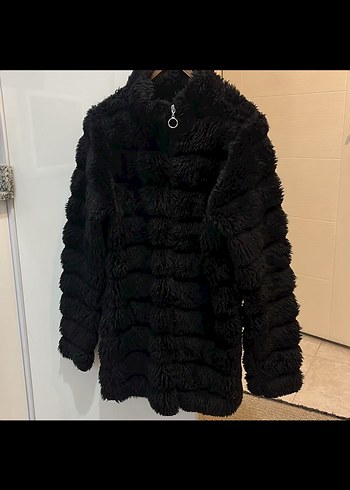 Siyah Kadın Kürk Detaylı Midi Mont - Görsel 4