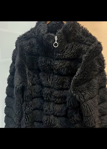 Siyah Kadın Kürk Detaylı Midi Mont - Görsel 2