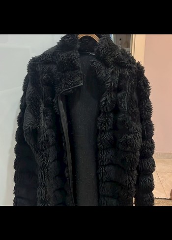 Siyah Kadın Kürk Detaylı Midi Mont - Görsel 3