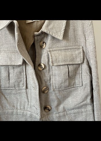 Bej Keten Mini Kadın Ceket - Görsel 4