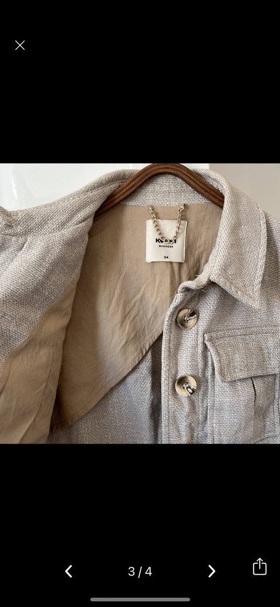 Bej Keten Mini Kadın Ceket - Görsel 3