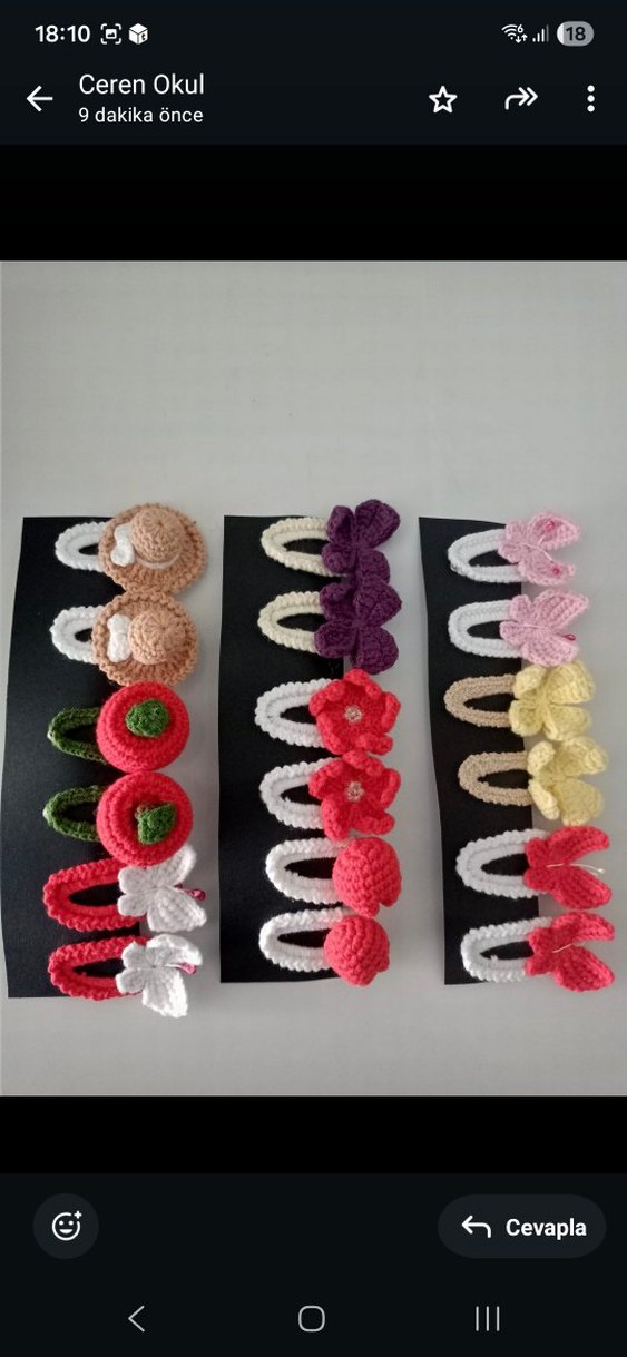 Çiçek Desenli Örgü Çocuk Toka Seti - Görsel 2