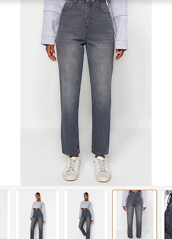 34 Beden Gri yuksek bel mom jeans