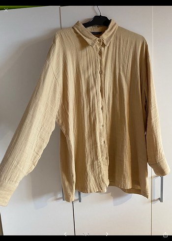 Bej Düğmeli Keten Kadın Gömlek - Görsel 2