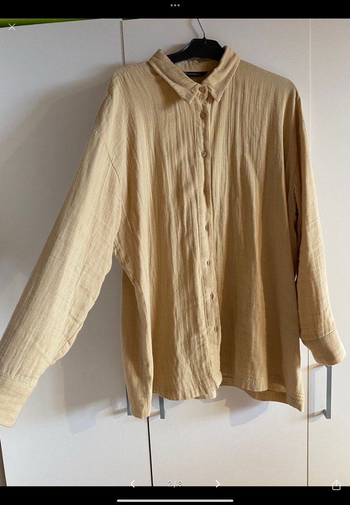 Bej Düğmeli Keten Kadın Gömlek - Görsel 2