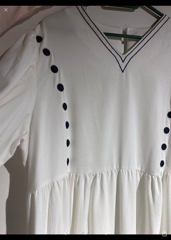 Düğmeli Beyaz Uzun Bohem Elbise - Görsel 2