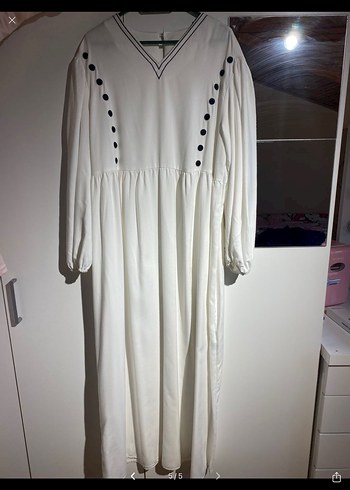 Düğmeli Beyaz Uzun Bohem Elbise - Görsel 5