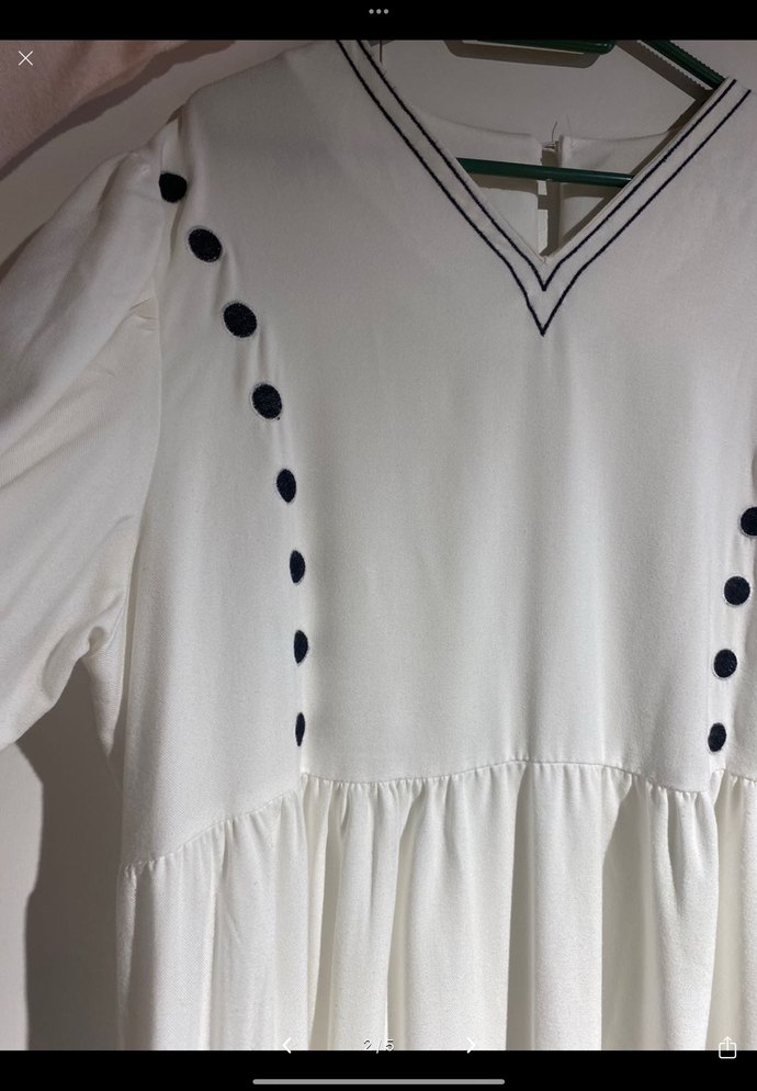 Düğmeli Beyaz Uzun Bohem Elbise - Görsel 2