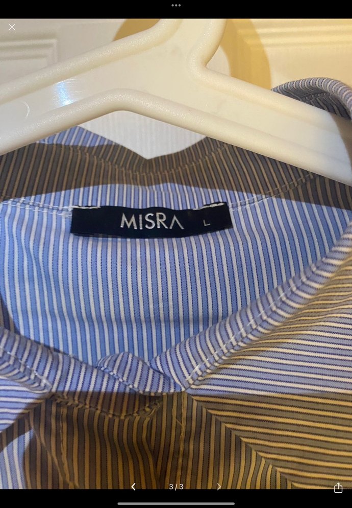 Düğmeli, Kemerli Mavi Kadın Keten Gömlek - Görsel 3