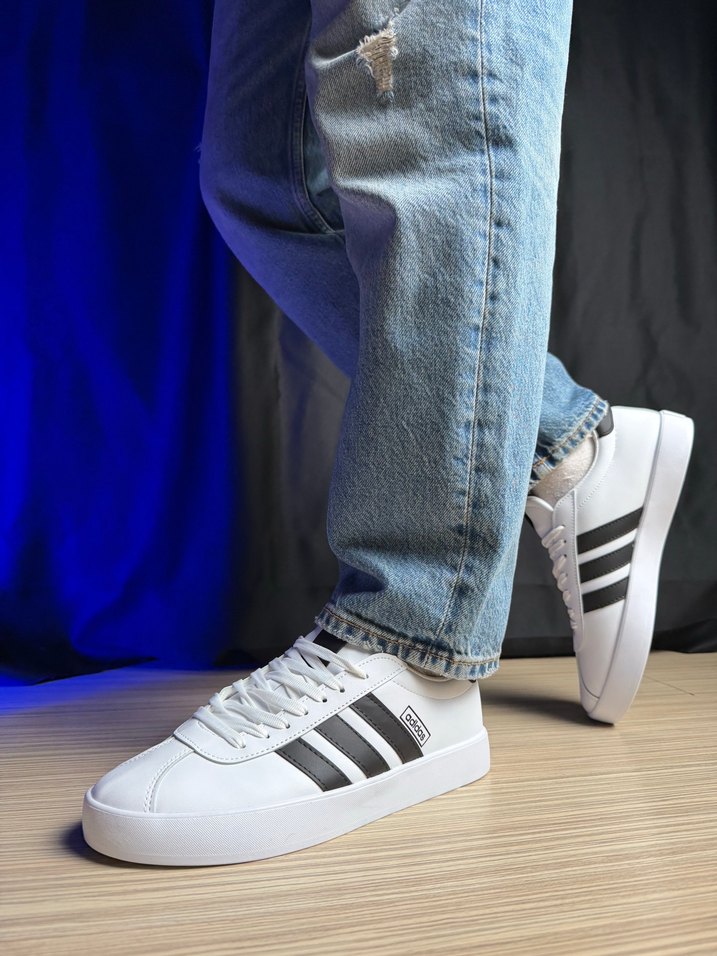 Beyaz Siyah Çizgili Erkek Spor Ayakkabı - Görsel 4