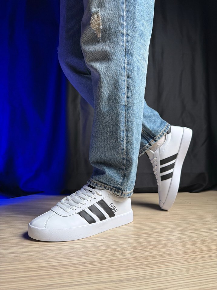 Beyaz Siyah Çizgili Erkek Spor Ayakkabı - Görsel 5