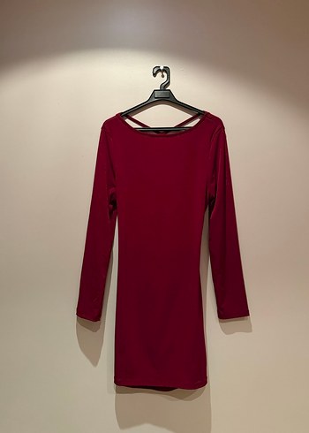 Bordo Sırt Dekolteli Mini Elbise - Görsel 2