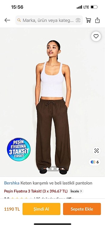 Bershka kahverengi keten pantolon