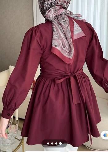 Bordo V Yakalı Drapeli Tunik - Görsel 2