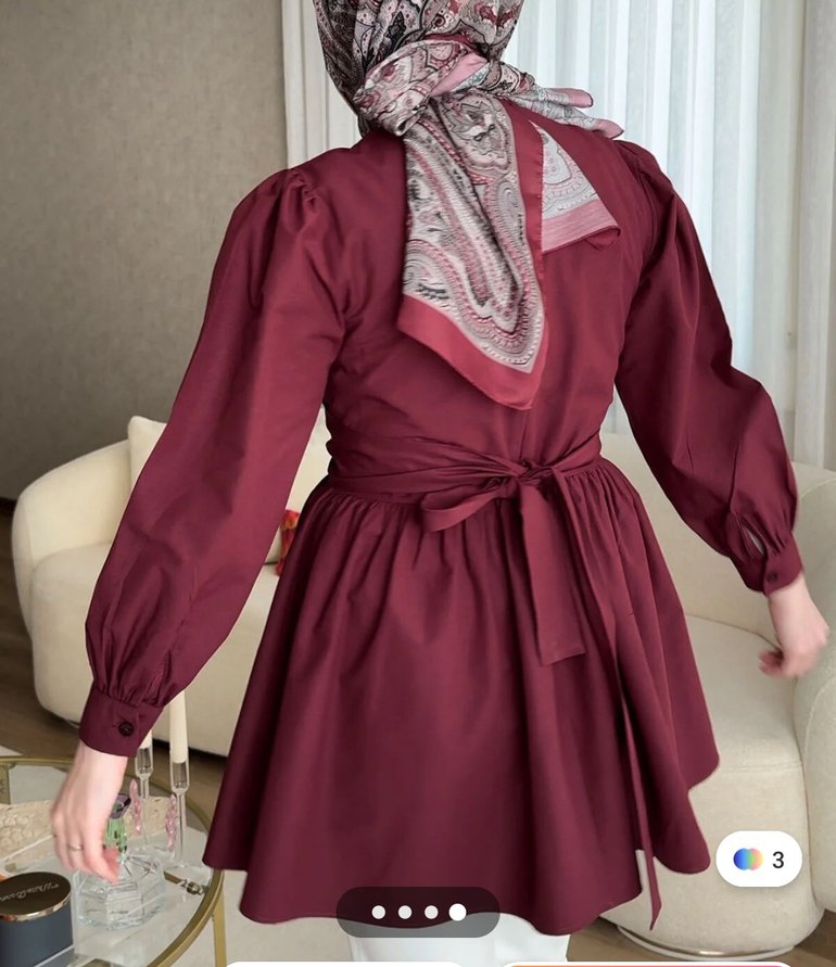 Bordo V Yakalı Drapeli Tunik - Görsel 2