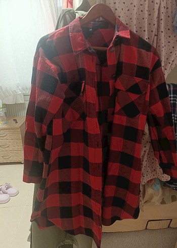 Kırmızı Ekose Düğmeli Uzun Kollu Gömlek - Görsel 7