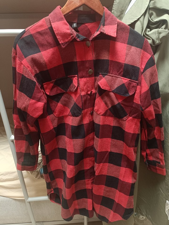 Kırmızı Ekose Düğmeli Uzun Kollu Gömlek - Görsel 4