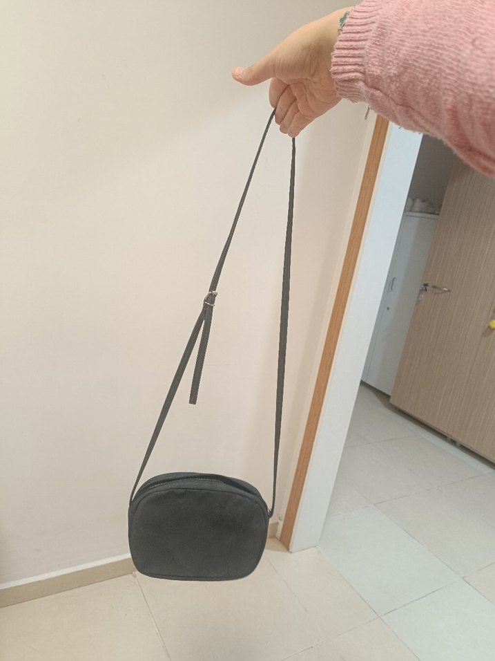 Gri Süet Kadın Omuz Çantası - Görsel 2