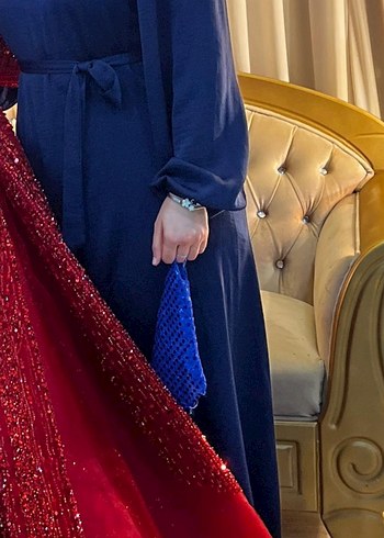 Mavi Drapeli Uzun Abiye Elbise - Görsel 2