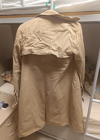 Bej Düğmeli Kadın Keten Trençkot - Görsel 4