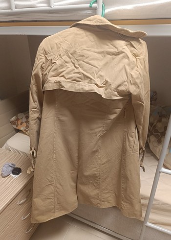 Bej Düğmeli Kadın Keten Trençkot - Görsel 3