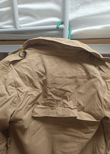 Bej Düğmeli Kadın Keten Trençkot - Görsel 2