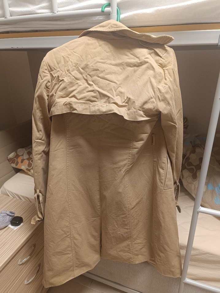 Bej Düğmeli Kadın Keten Trençkot - Görsel 4