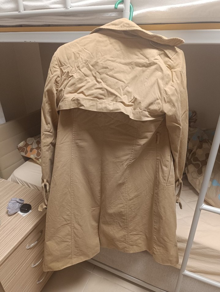 Bej Düğmeli Kadın Keten Trençkot - Görsel 3