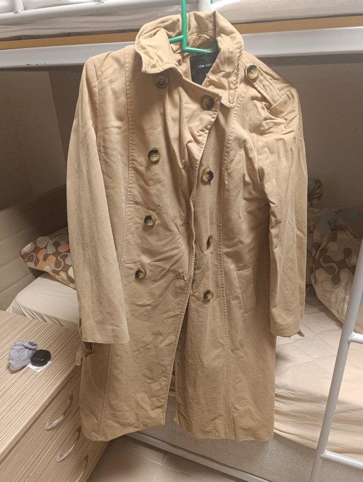 Bej Düğmeli Kadın Keten Trençkot - Görsel 5