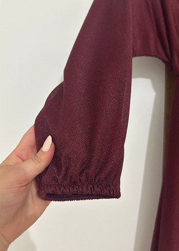 universal Beden Bordo Uzun parıltılı Elbise