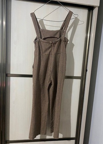 Düğmeli Kahverengi Kareli çocuk Tulum - Görsel 2