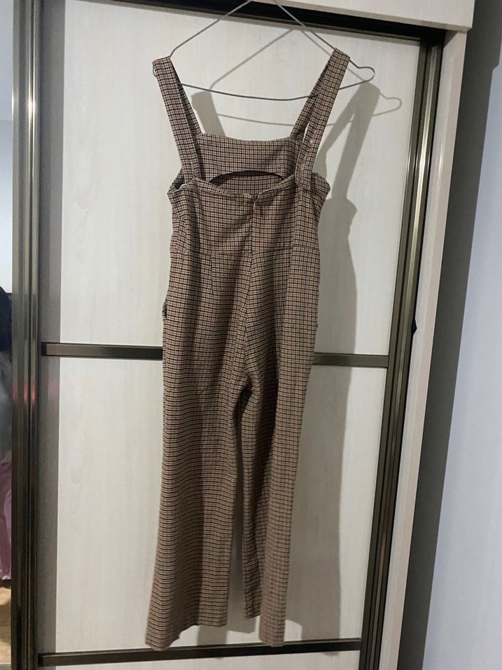 Düğmeli Kahverengi Kareli çocuk Tulum - Görsel 2