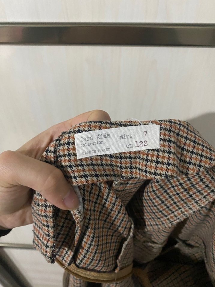 Düğmeli Kahverengi Kareli çocuk Tulum - Görsel 3