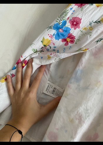 Çiçek Desenli Kız Çocuk Keten Elbise - Görsel 3