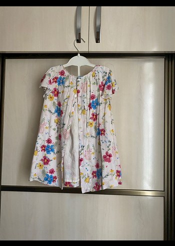 Çiçek Desenli Kız Çocuk Keten Elbise - Görsel 2