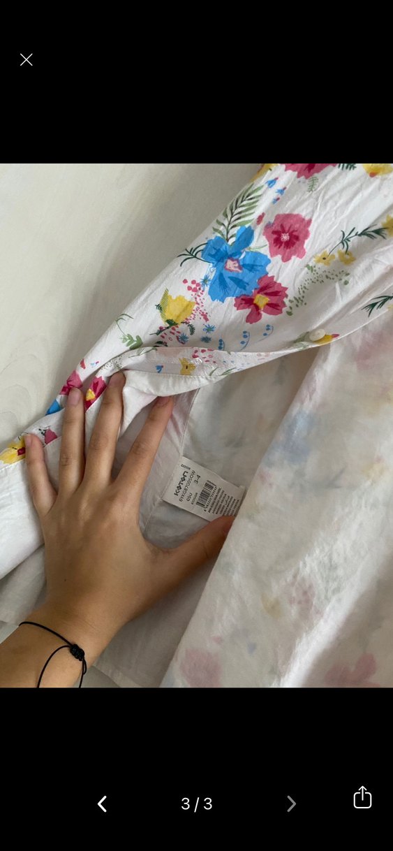 Çiçek Desenli Kız Çocuk Keten Elbise - Görsel 3