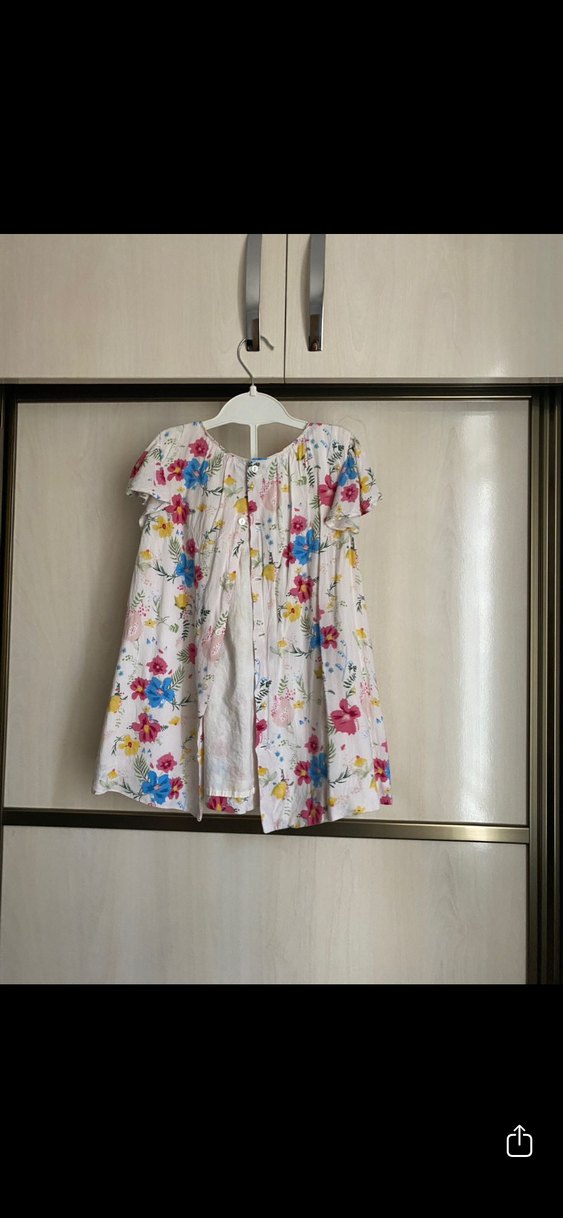 Çiçek Desenli Kız Çocuk Keten Elbise - Görsel 2