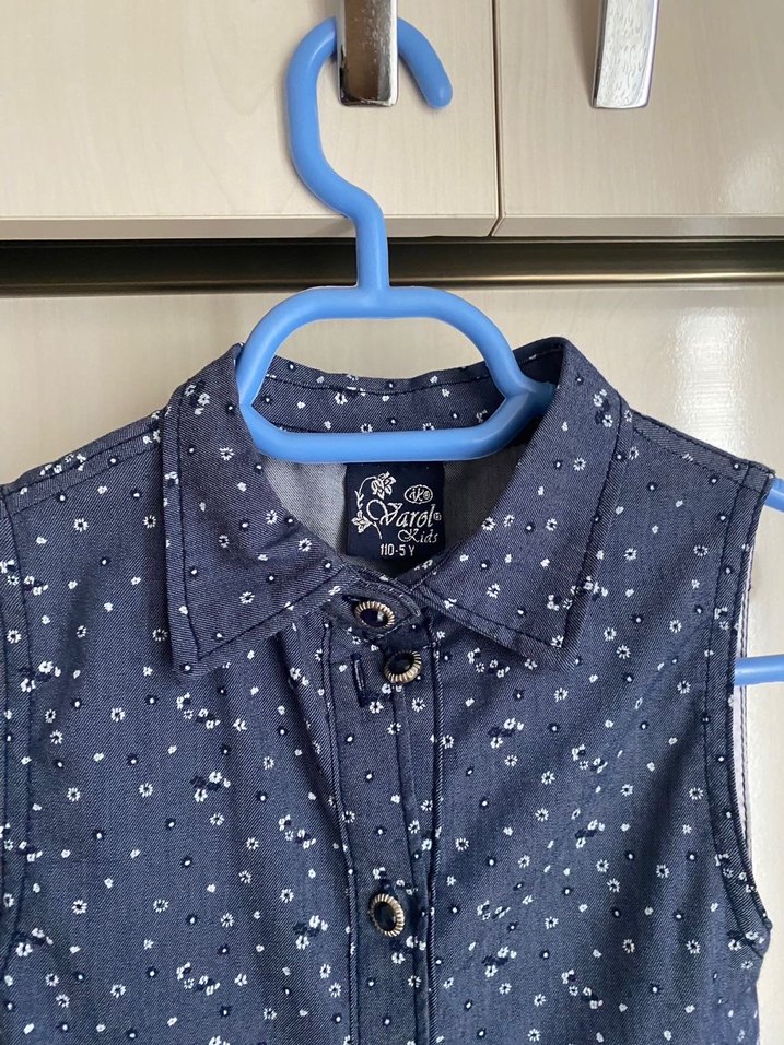 Kolsuz Lacivert Batik Desenli Kız Elbise - Görsel 3