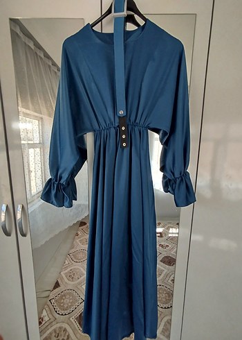 diğer Beden Mavi Uzun Sifon Elbise, Salaş Kesim