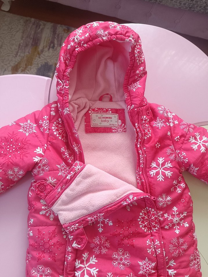 Renkli Desenli Kız Bebek Pembe Kar Tulumu - Görsel 2