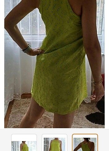 s Beden Yağ Yeşili Halter Yaka Fisto Elbise