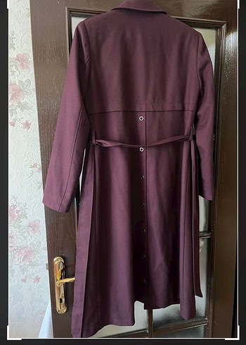 Bordo Midi Kemerli Kadın kaban - Görsel 3