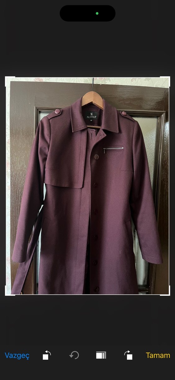 Bordo Midi Kemerli Kadın kaban - Görsel 2