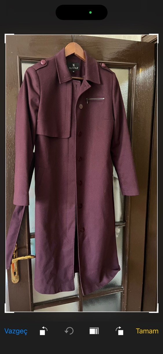 Bordo Midi Kemerli Kadın kaban - Görsel 4