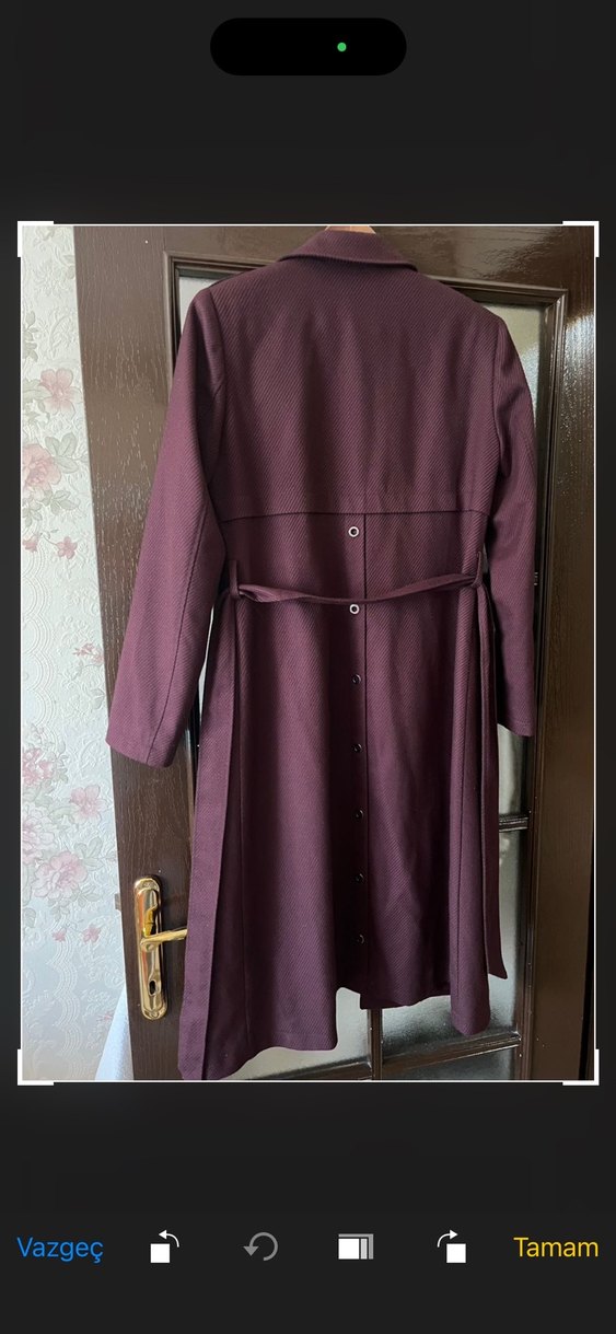 Bordo Midi Kemerli Kadın kaban - Görsel 3