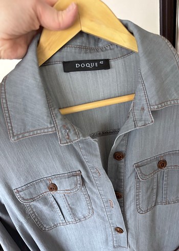 Gri Uzun Keten elbise Volan Detaylı - Görsel 7