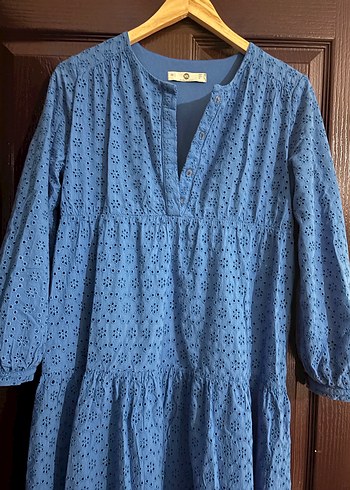 Nakışlı Mavi Uzun Bohem Elbise - Görsel 3