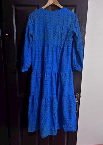 Nakışlı Mavi Uzun Bohem Elbise - Görsel 2